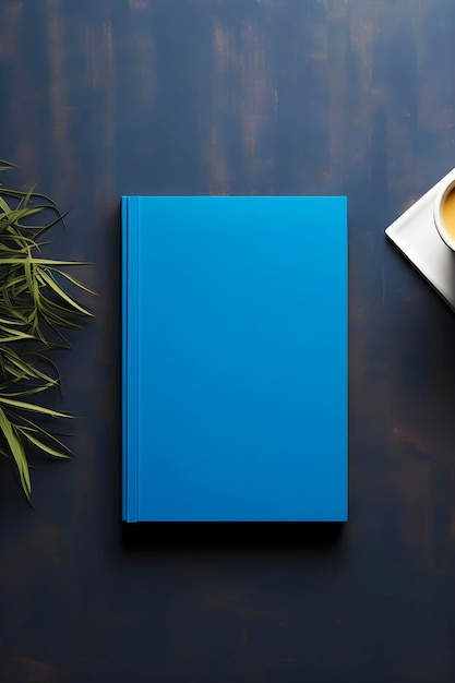 Modelo de un cuaderno azul en la mesa Minimalismo generado por la IA