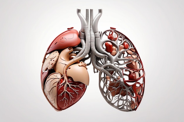 Modelo de cuerpo humano con hígado riñón pulmones y corazón aislados en fondo blanco Guardar la ruta de recorte