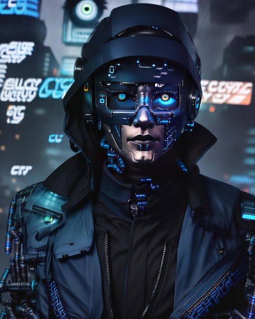 Modelo de cyborg de hombre futurista