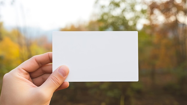 Modelo de adesivo de folha de papel branco em branco com fundo ao ar livre