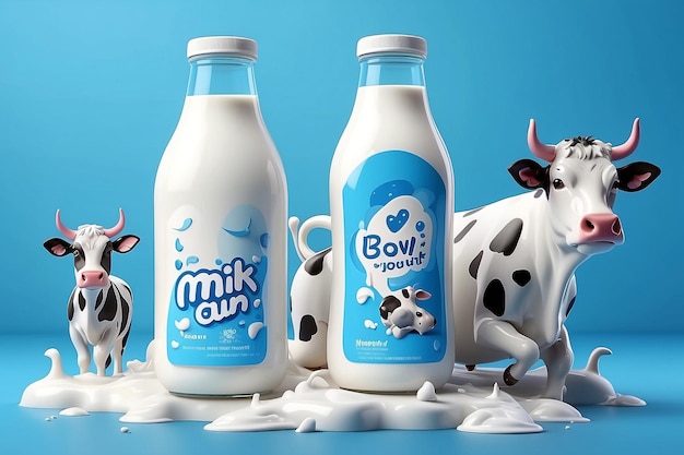 Modelo de anúncio de bebida de iogurte líquido 3d Banner de publicidade de produtos probióticos do leite