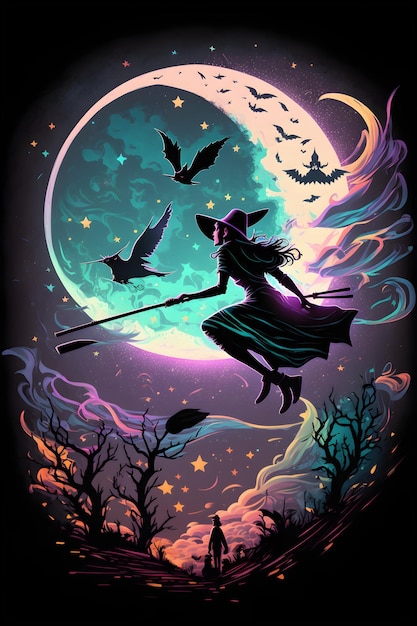 modelo de banner de cartaz feliz dia das bruxas. cartaz de halloween neon