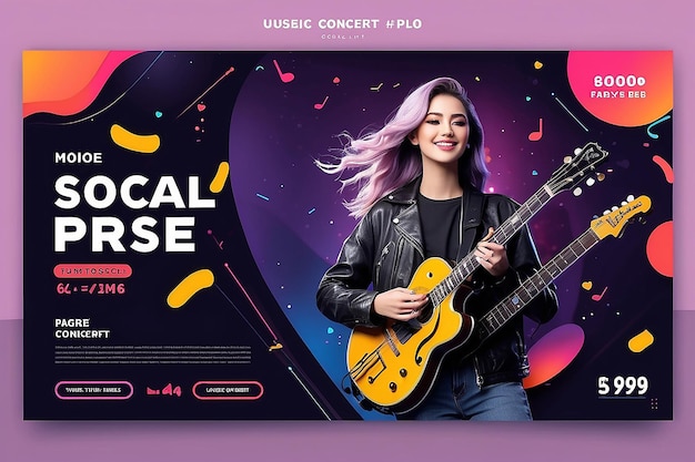 Modelo de banner de concerto de música ao vivo para flyer de postagem de mídia social e banner da web