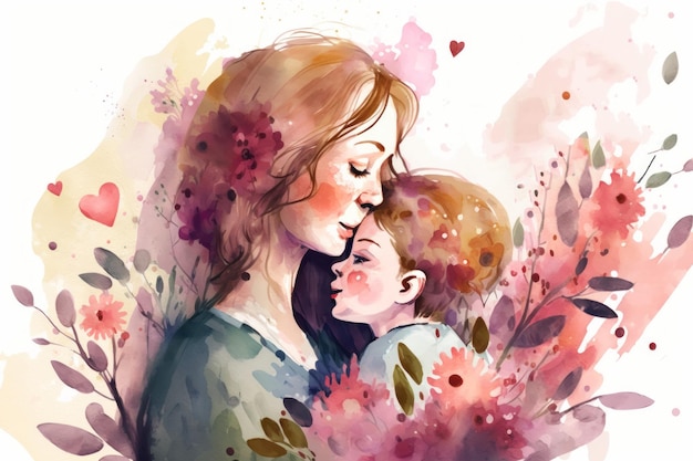 Modelo de banner de ilustração gráfica de dia das mães desenhado à mão cópia espaço fundo estilo aquarela