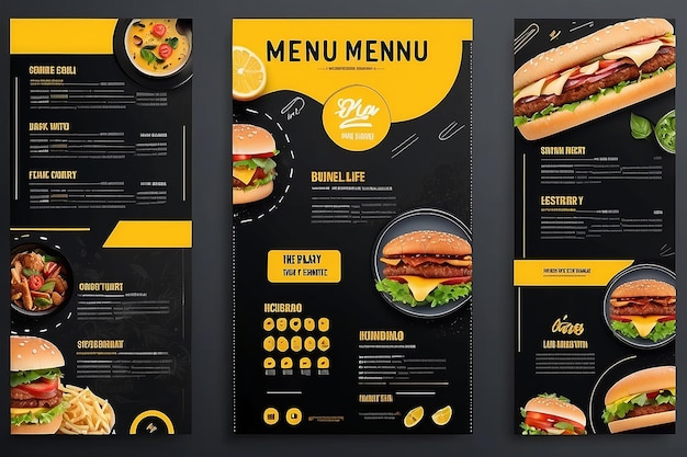 modelo de banner de menu de comida com tamanho sete e cor amarelo-preta