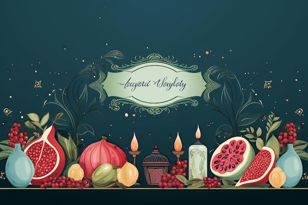 Modelo de banner horizontal de noite feliz de Yalda com símbolos do feriado