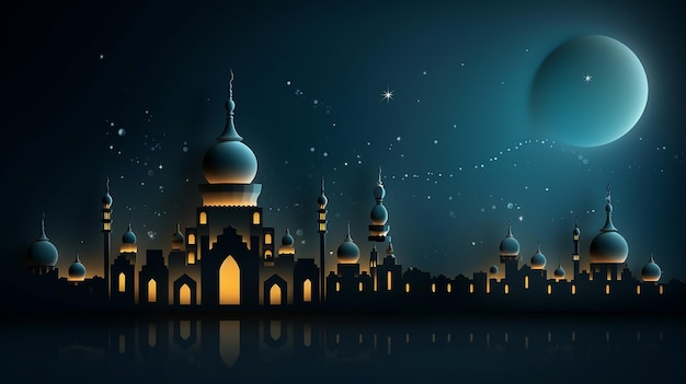 Modelo de banner noturno de foto eid grátis como saudação de feriado