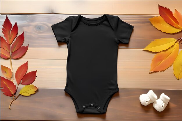 Foto modelo de bodysuit de bebê preto para publicidade de logotipo da marca