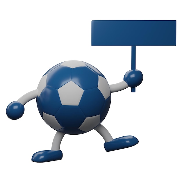 Foto modelo de bola de futebol de renderização 3d segurando bandeira isolada