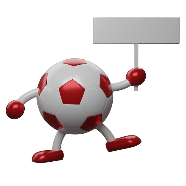 modelo de bola de futebol de renderização 3D segurando bandeira isolada