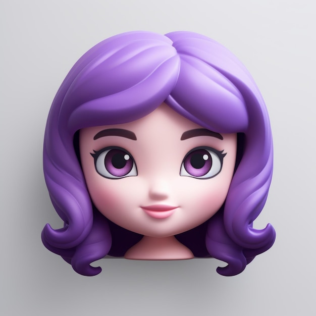 Modelo de boneca de cabelo roxo Desenho bonito de desenho animado com sombreamento detalhado