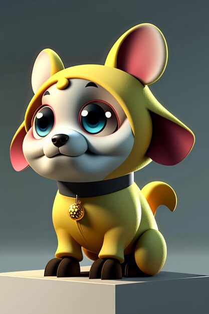 Foto modelo de brinquedo de figura de cachorro bonito renderização 3d estilo de animação de desenho animado design de produto