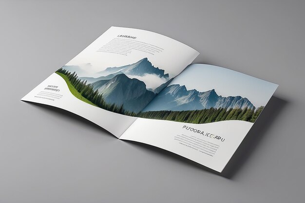 Foto modelo de brochura de paisagem fotorrealista a4 em branco em fundo cinza claro