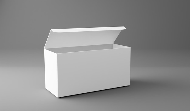 Modelo de caixa branca modelo de caixa em branco isolado em cinza em renderização 3D