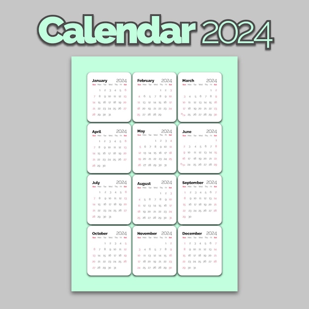 Modelo de calendário para 2024