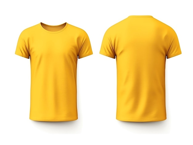 modelo de camiseta amarela simples desenho de frente e de trás