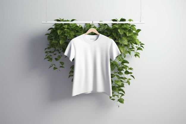 Modelo de camiseta branca com folhas verdes
