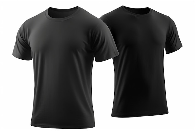 Modelo de camiseta em branco preto masculino de dois lados isolados no fundo branco