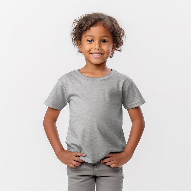 Modelo de camiseta infantil com desenho de camisete amarelo verde vermelho laranja cinza com fundo branco