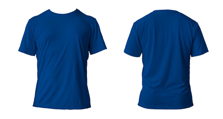 Modelo de camiseta limpa azul em branco vista frontal isolada Modelo de camiseta vazia simulado Pano de tecido transparente para futebol ou modelo de roupa de estilo