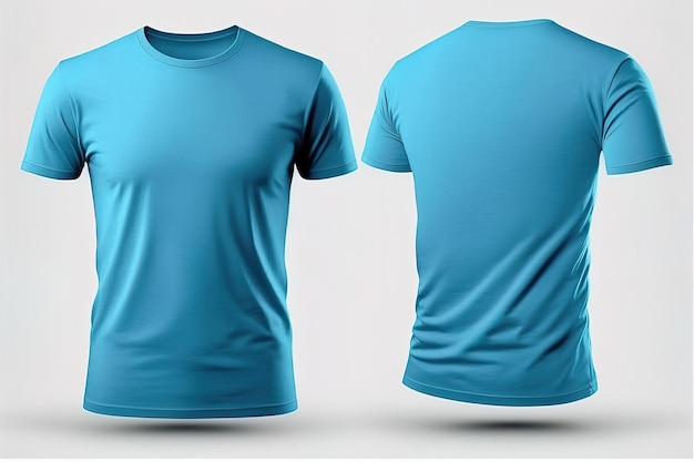 Modelo de camiseta masculina em branco azul claro com corpo modelo invisível camisa de gola redonda vazia na frente e nas costas
