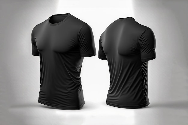 Foto modelo de camiseta preta modelo vazio vista frontal e traseira ia generativa