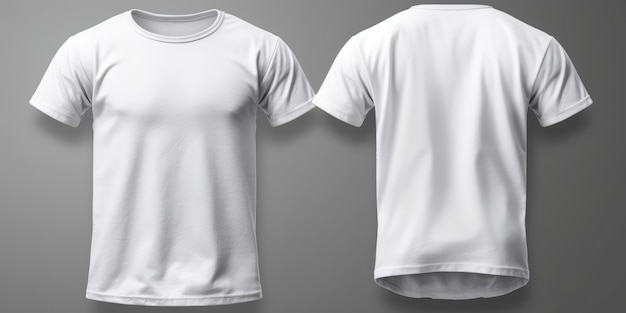Modelo de camiseta Uncanny Valley Realism para vistas frontal e traseira em IA generativa de fundo cinza