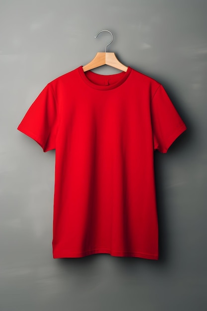 Modelo de camiseta vermelha em fundo cinzento