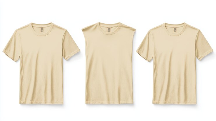 Foto modelo de camisetas beige em branco com mangas curtas sem mangas e com mangas cortas