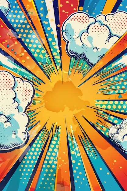 Modelo de capa de revista de quadrinhos colorida Poster de livro de quadrinho com fundo de meio tom Raio de nuvem