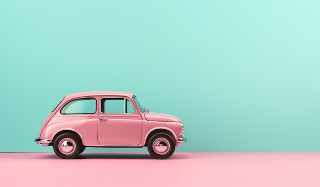Modelo de carro de brinquedo retro em fundo de pêssego rosa Carro em miniatura com espaço de cópia