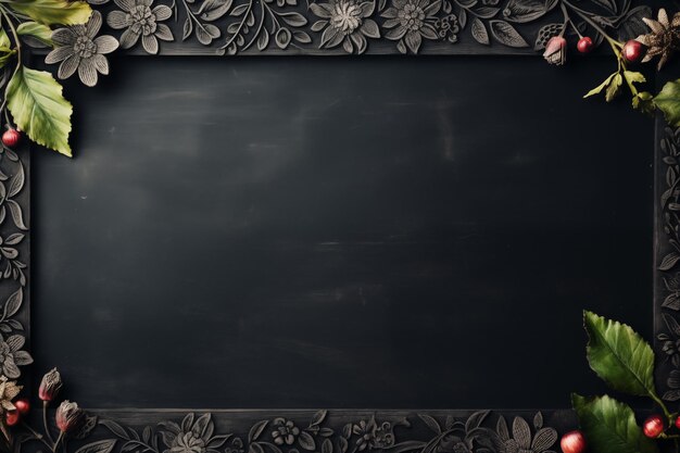 Foto modelo de cartão com espaço vazio com quadro-negro e giz