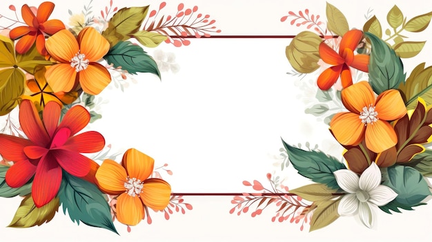 Modelo de cartão com moldura de borda floral folhas de flores multicoloridas para cartão de casamento de banner