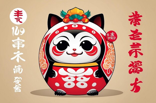 Foto modelo de cartão de ano novo da bonitinha boneca daruma fuku significa sorte