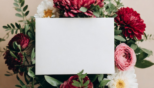Foto modelo de cartão de convite adornado com flores naturais oferecendo um modelo minimalista para várias occas