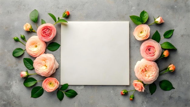 Modelo de cartão de convite branco em branco com flores cor-de-rosa