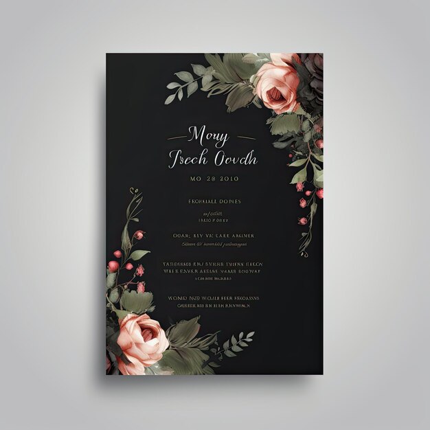 Modelo de cartão de convite de casamento com flores aquareladas e ilustração vetorial de ornamentos florais