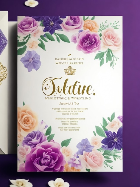 modelo de cartão de convite de casamento elegante de flores e folhas