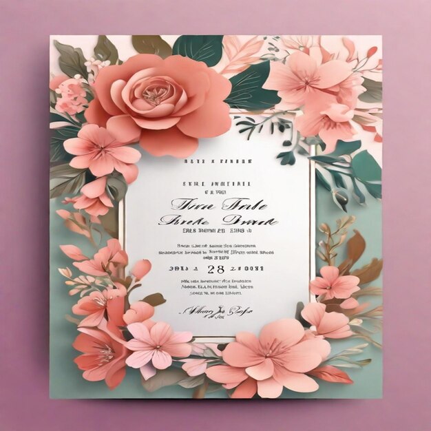 Modelo de cartão de convite de casamento floral e luxuoso