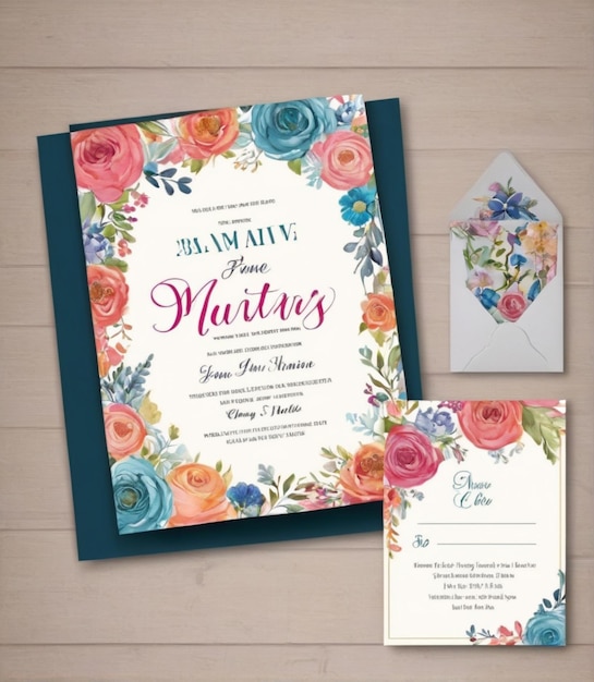 Foto modelo de cartão de convite de casamento vibrante elementos de design coloridos