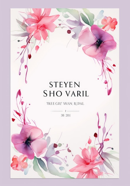 Foto modelo de cartão de convite floral e botânico projeto de aquarela com flores folhas de eucalipto e ramo jardim de flores abstrato adequado para decoração de capa de bandeira de saudação de casamento