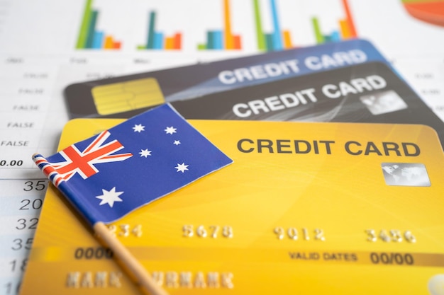Modelo de cartão de crédito com conceito de banco de negócios de economia de investimento financeiro de bandeira australiana