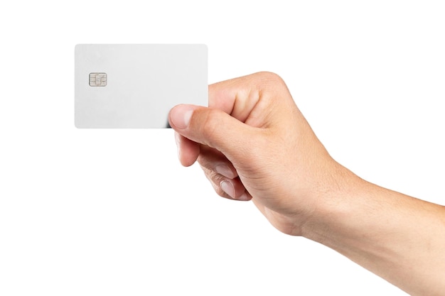 Foto modelo de cartão de crédito na mão do homem.