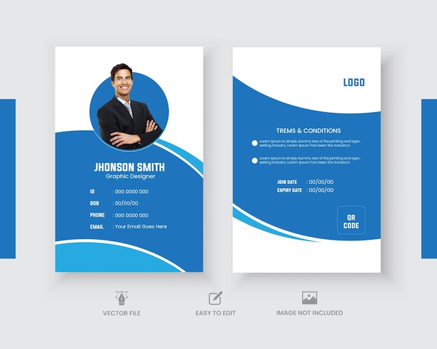 Modelo de cartão de identidade Cartão de identidade de escritório Cartão de identificação de empregado para a sua empresa