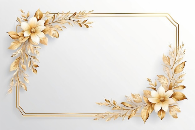 Modelo de cartão de moldura floral Gradiente dourado em fundo branco Ilustração de design vetorial para cartão de casamento Bunner Decoração de cantos retangulares