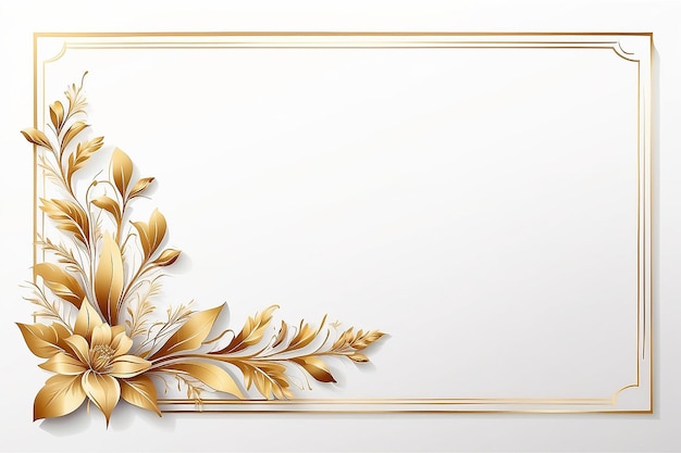 Modelo de cartão de moldura floral Gradiente dourado em fundo branco Ilustração de design vetorial para cartão de casamento Bunner Decoração de cantos retangulares