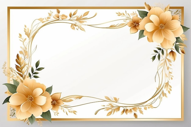 Modelo de cartão de moldura floral Gradiente dourado em fundo branco Ilustração de design vetorial para cartão de casamento Bunner Decoração de cantos retangulares