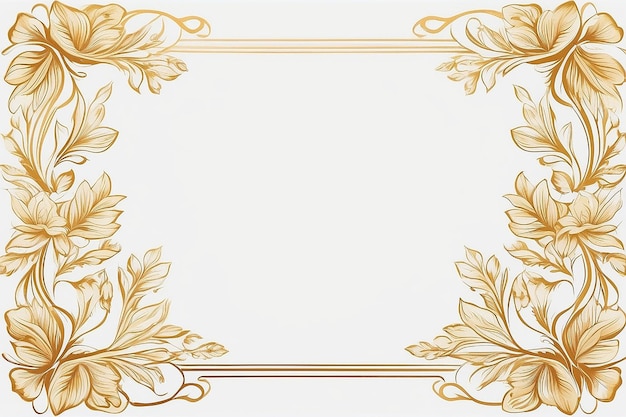 Modelo de cartão de moldura floral Gradiente dourado em fundo branco Ilustração de design vetorial para cartão de casamento Bunner Decoração de cantos retangulares