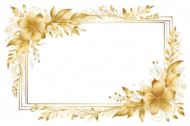 Modelo de cartão de moldura floral Gradiente dourado em fundo branco Ilustração de design vetorial para cartão de casamento Bunner Decoração de cantos retangulares