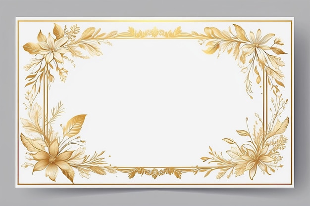 Modelo de cartão de moldura floral Gradiente dourado em fundo branco Ilustração de design vetorial para cartão de casamento Bunner Decoração de cantos retangulares